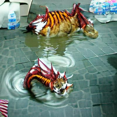 Hybrid Cat-Dragon-Tiger Emerges from Water