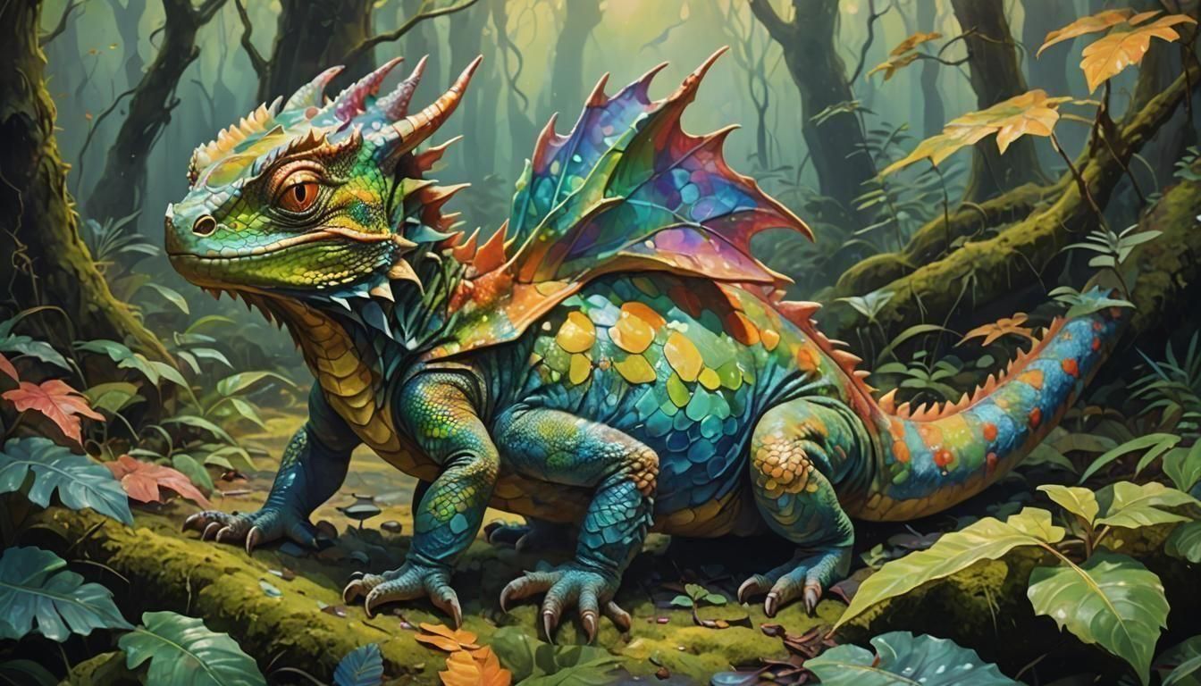 Dragon Chameleon Hybrid Creature with Six Legs