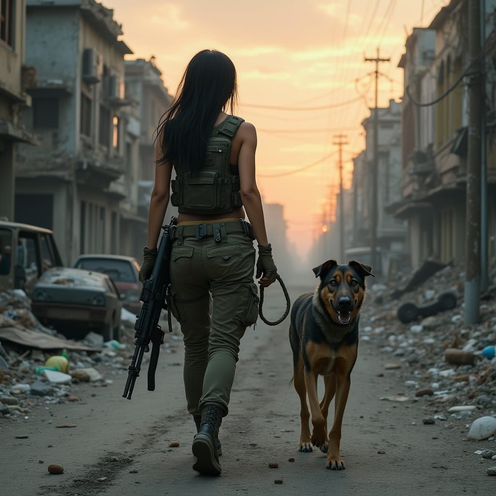 War-Torn Street at Dusk in Post-Apocalyptic Style