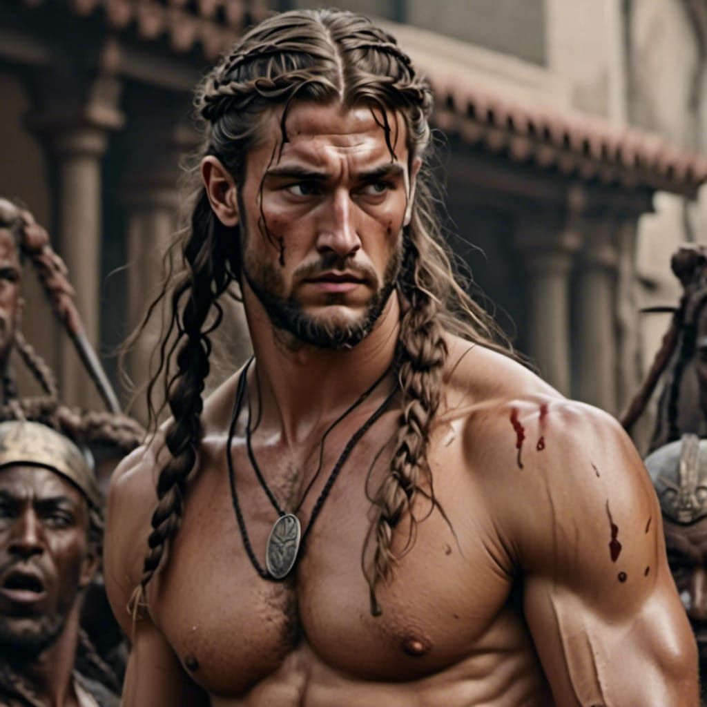 Dionysus as Gladiator in Hyperrealistic Detail