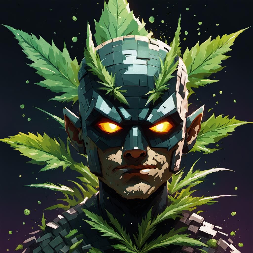 Batboy Pixelated Weed Art in Video Game Style