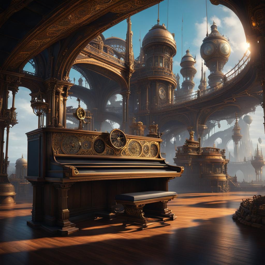 Steampunk Music: Detailed Matte Painting in 8K