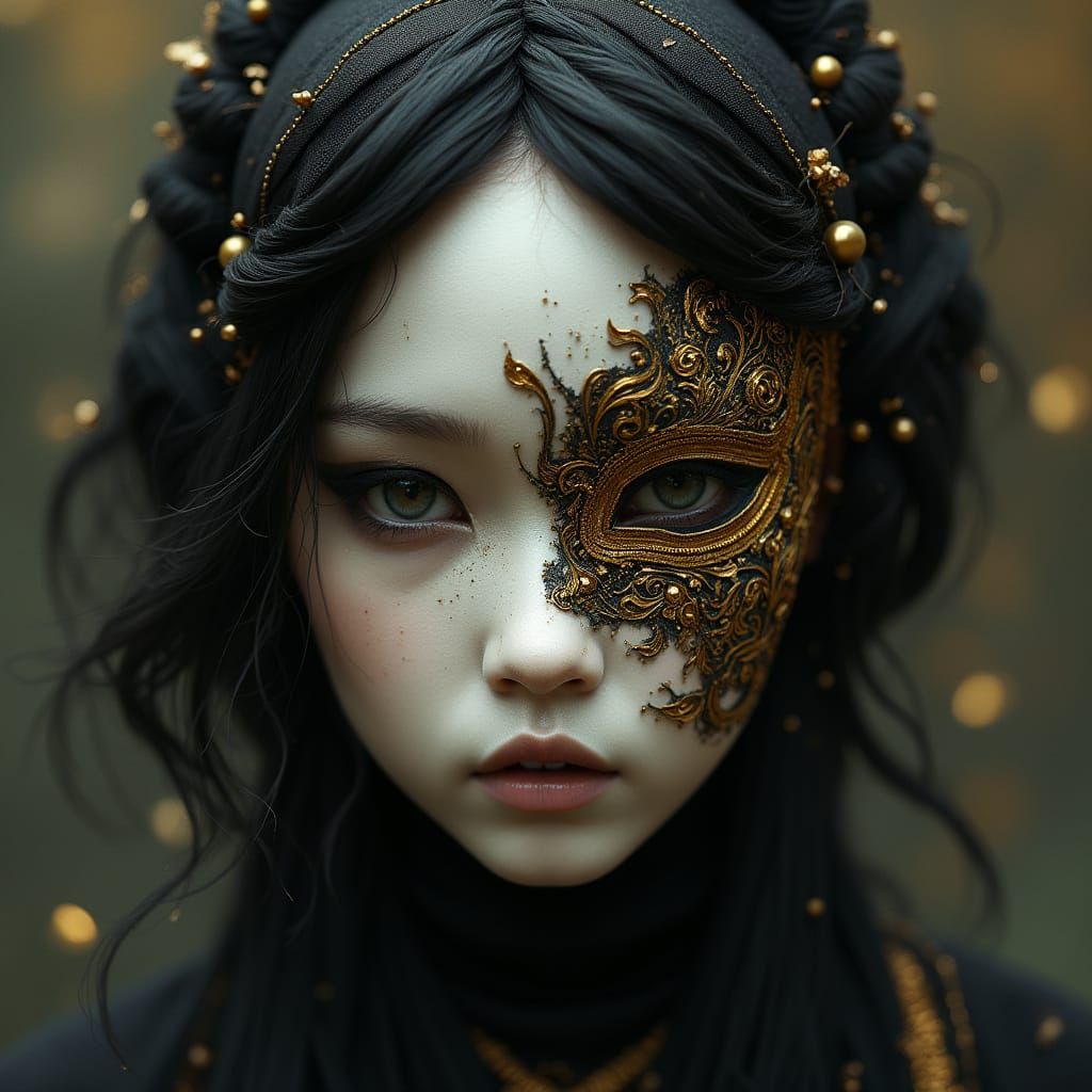 Ethereal Masked Being in Art Nouveau Style