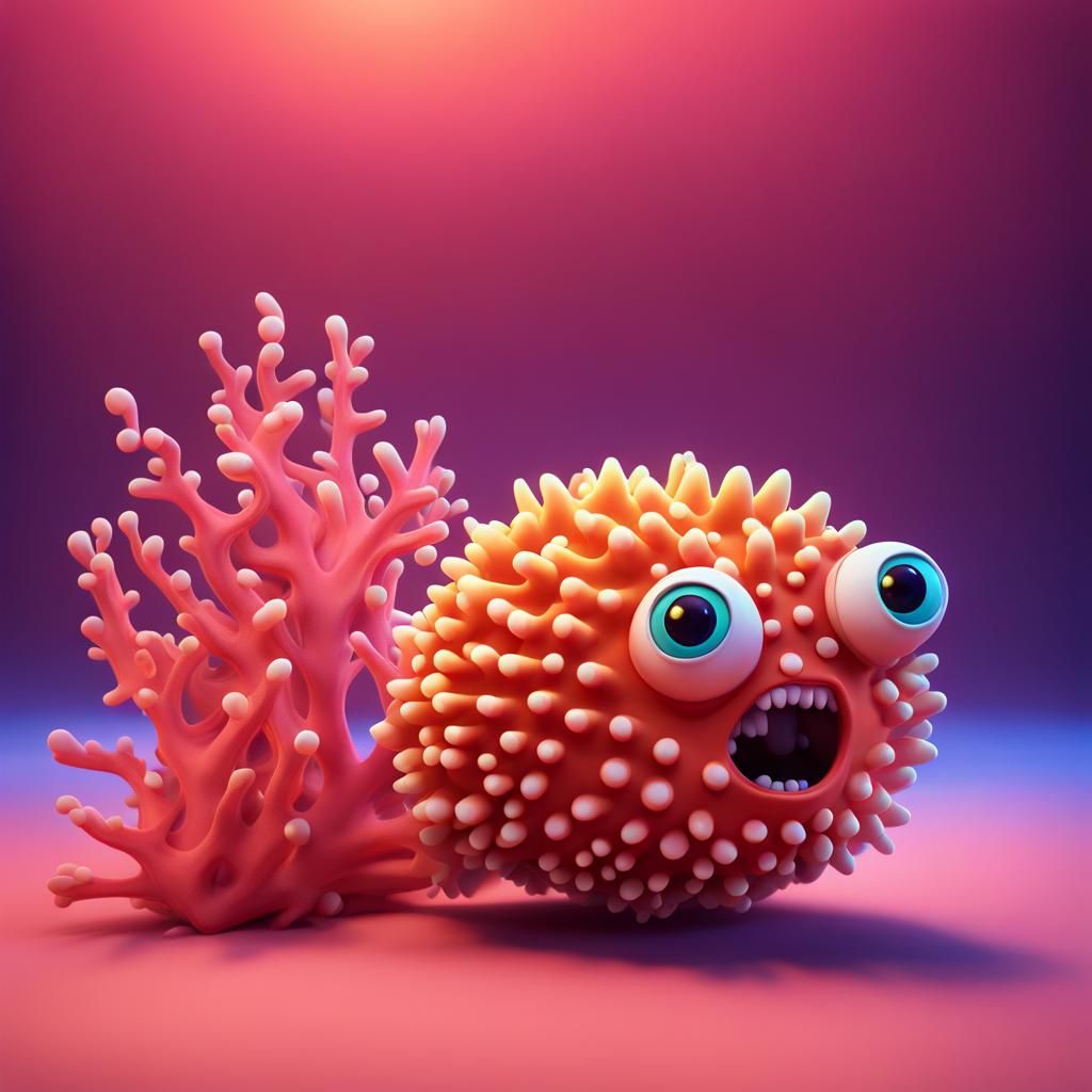 Colorful Blowfish Amongst Coral: 3D Digital Art