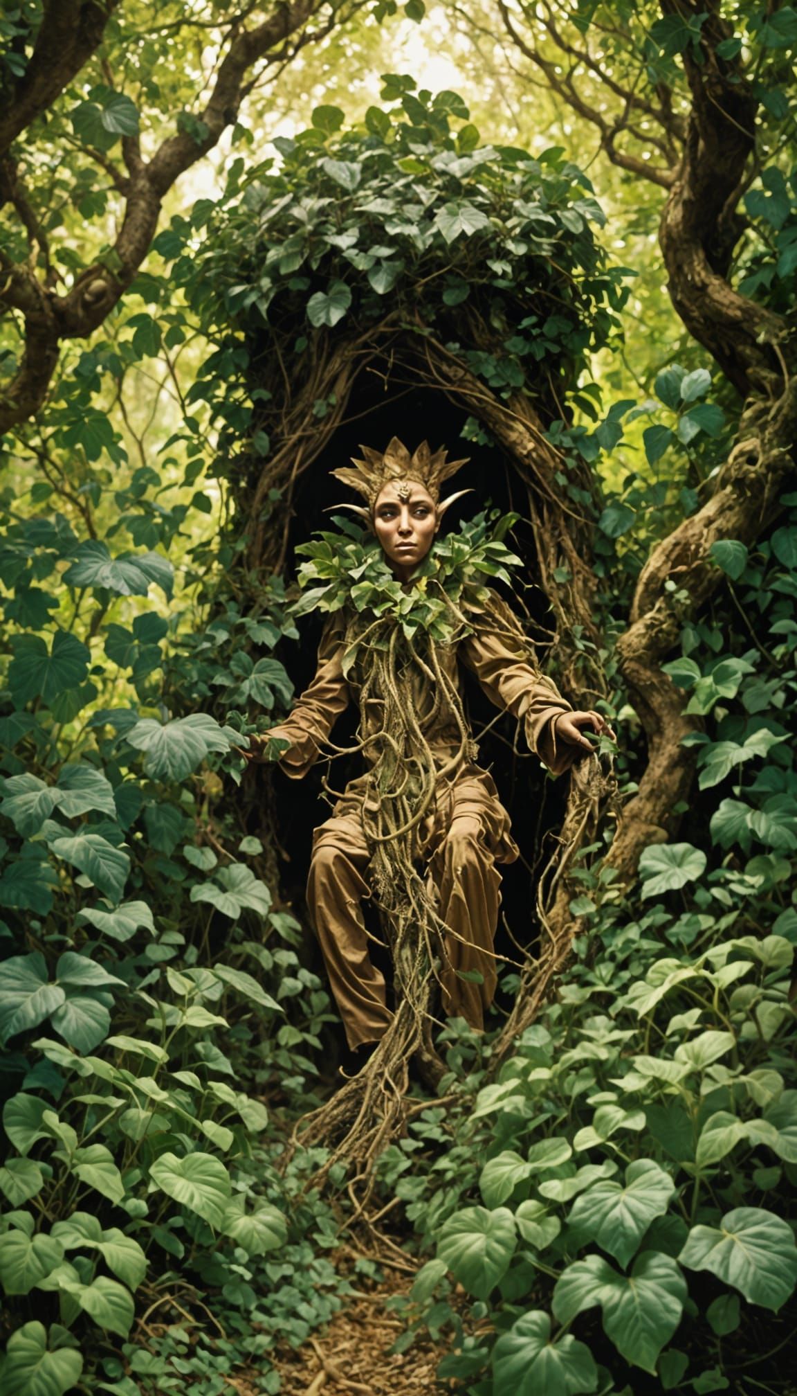 Creepy Mandrake Root Puppet in Forest Clearing