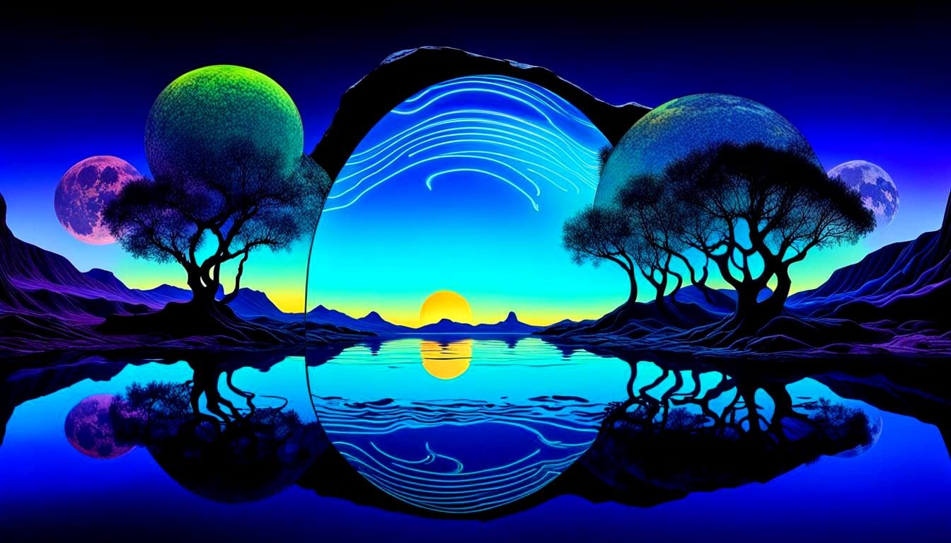 Surreal Bioluminescent Landscape in Salvador Dali Style