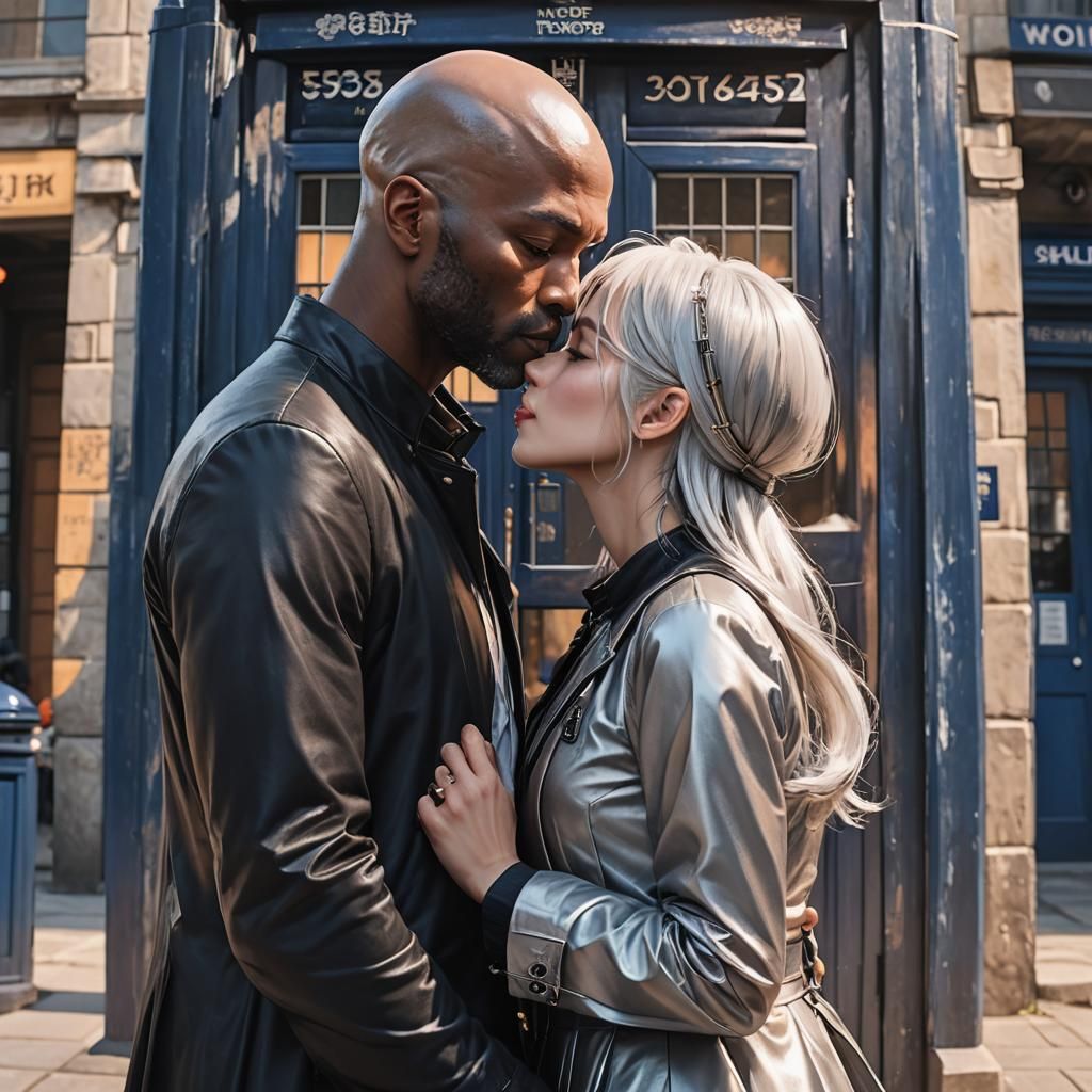 Passionate Kiss in Front of Tardis: 3D Anime Art