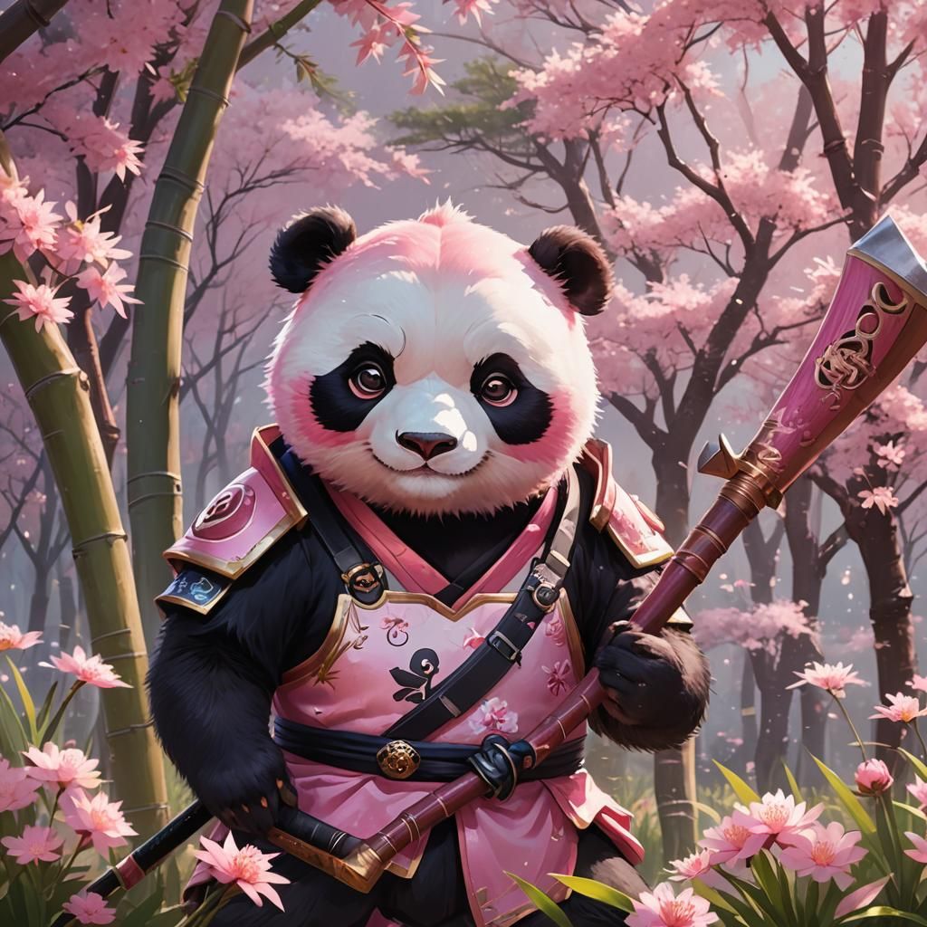 Pink Panda in Sakura Field: Anime Concept Art