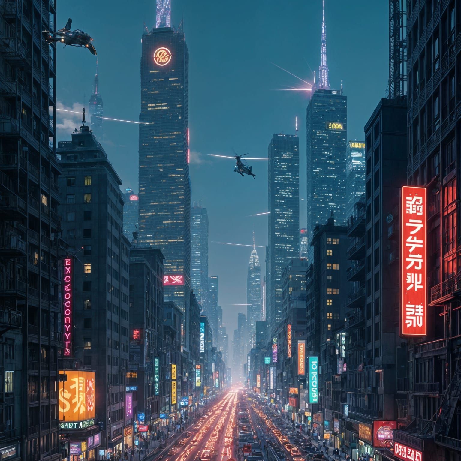 Cyberpunk Cityscape at Night with Neon Lights