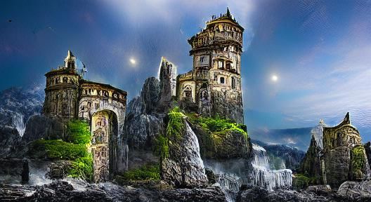 Magical Marble Fortress in Winter Landscape