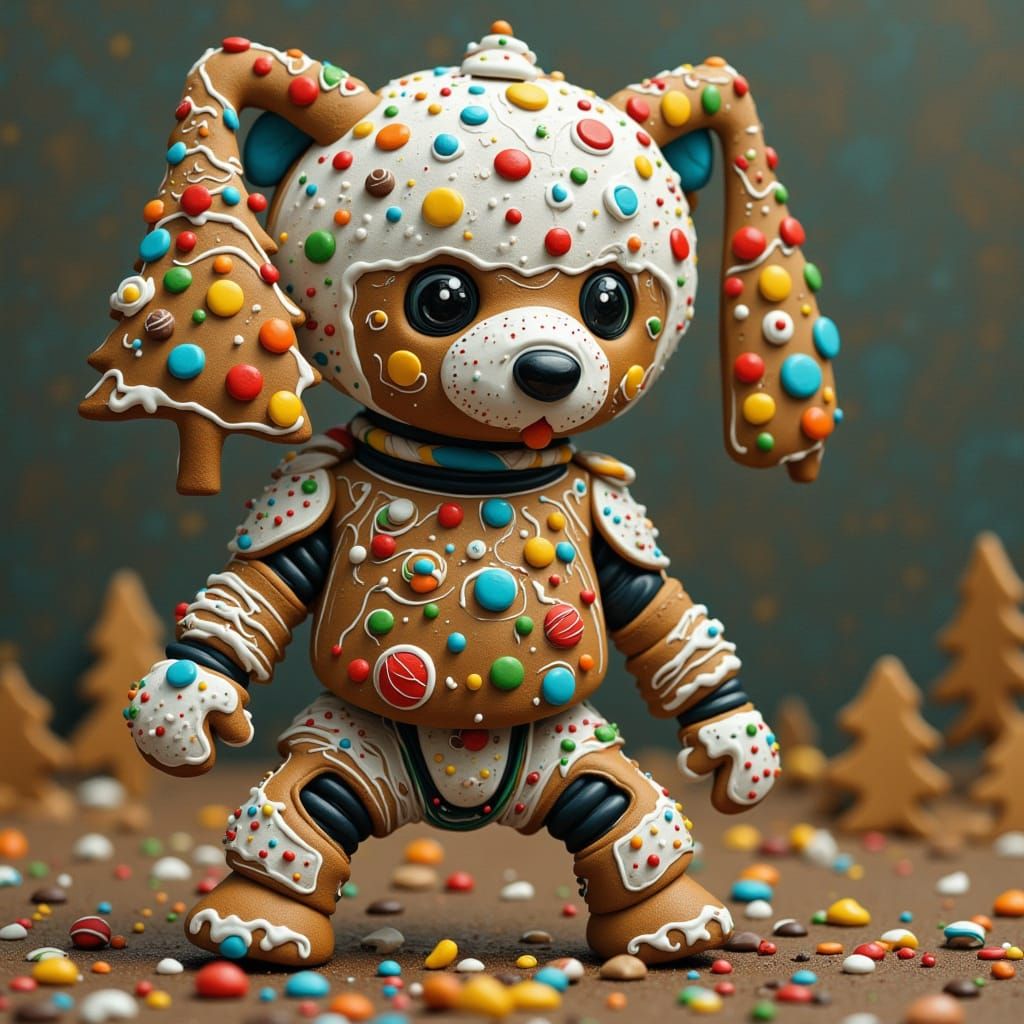 Festive Robot Dog Decorated with Christmas Cookies