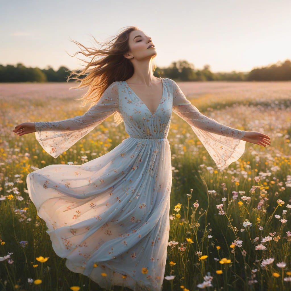 Weightless Beauty in Whimsical Wildflower Oasis