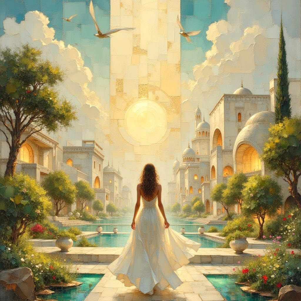 Illuminated Cityscape in Impasto Oil Painting Style