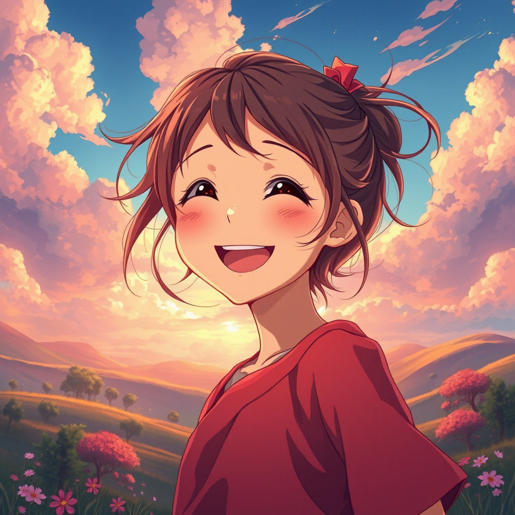 Anime Girl Portrait in Dreamy Landscape Illustration