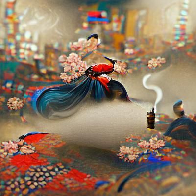 Smoking Geisha in Ukiyo-e Style Concept Art