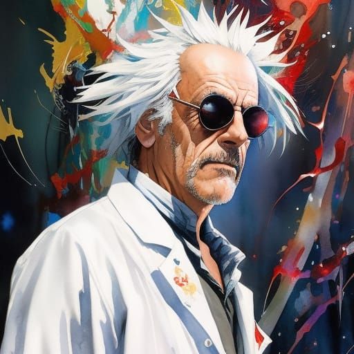 Mad Scientist in Watercolor Manga Style