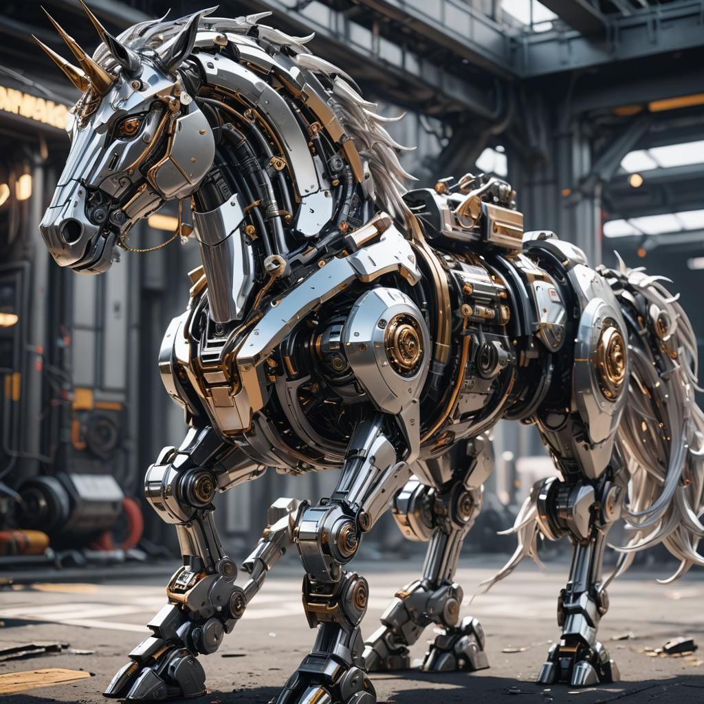 Futuristic Robotic Unicorn in Sci-Fi Setting