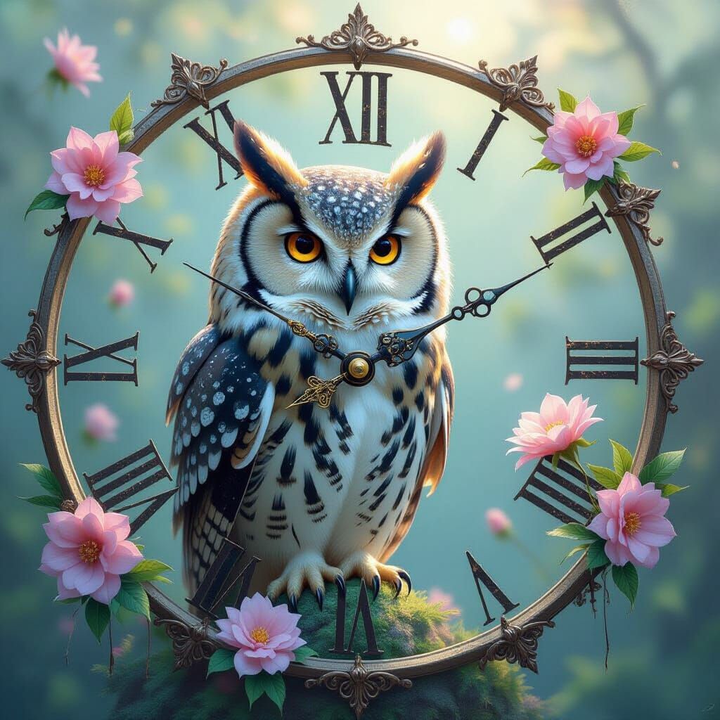 Clockwork Owl Woman in Ethereal Fantasy Style