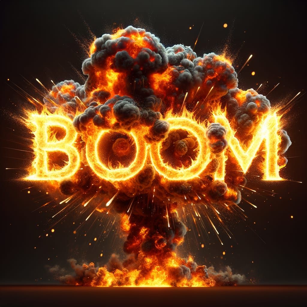 Fiery 'BOOM' Explosion with Smoke and Sparks