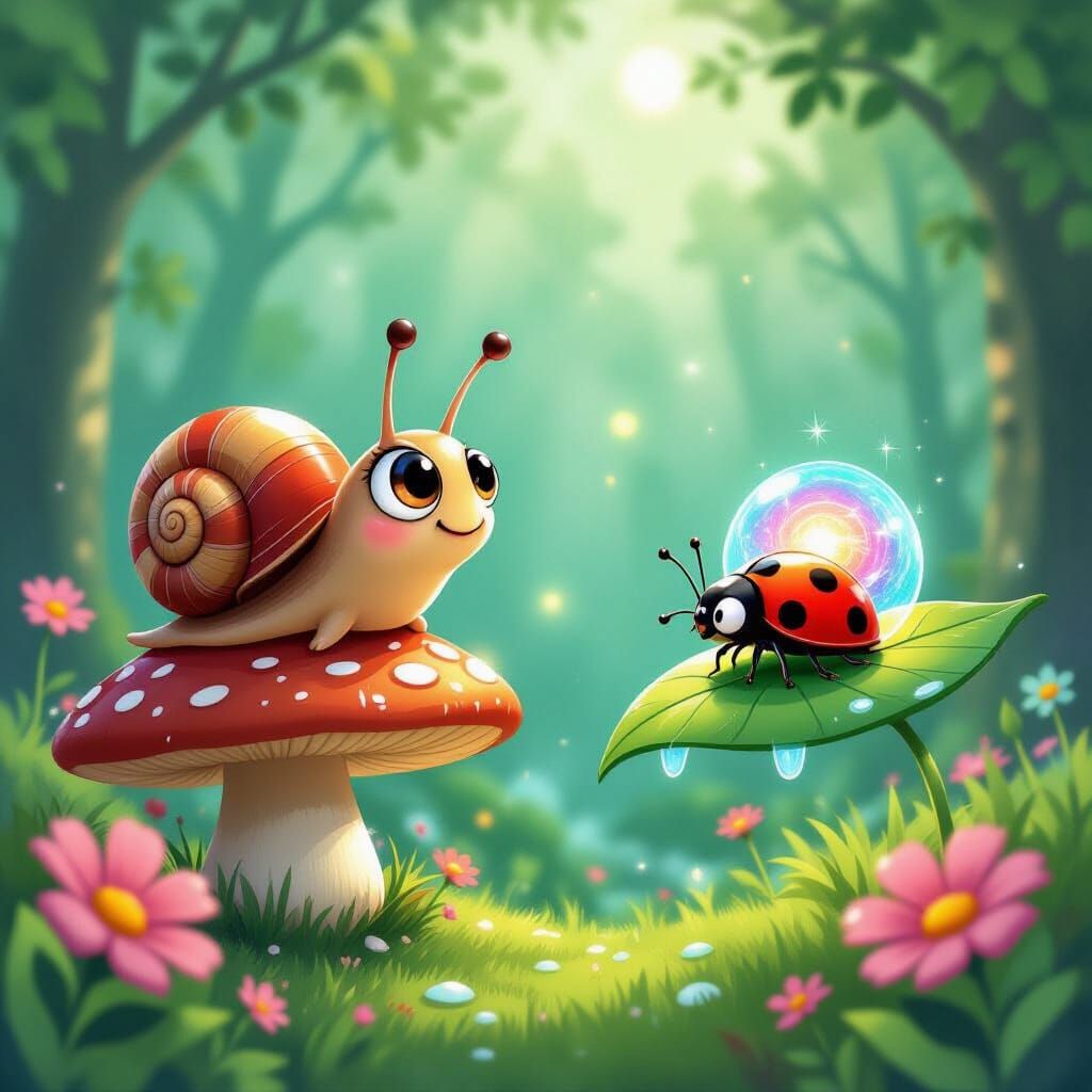 Enchanted Snail in a Whimsical Forest