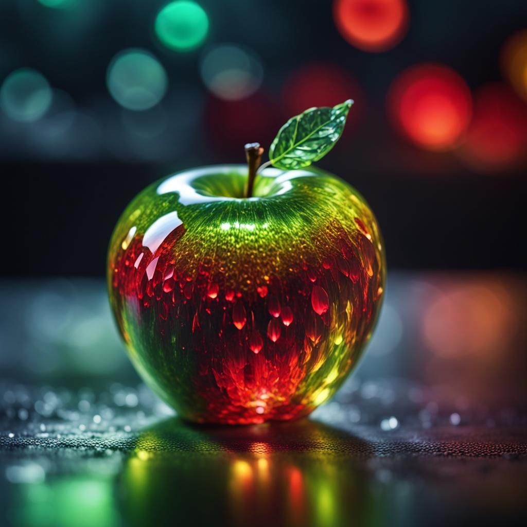 Luminous Crystal Apple in Hyperrealistic Style