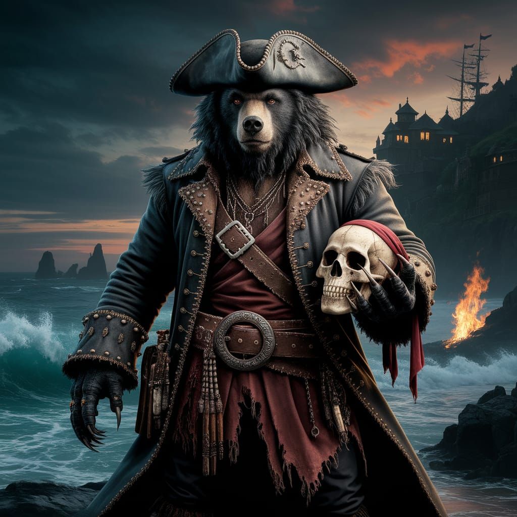 Black Bear Pirate Portrait in Dark Fantasy Realism