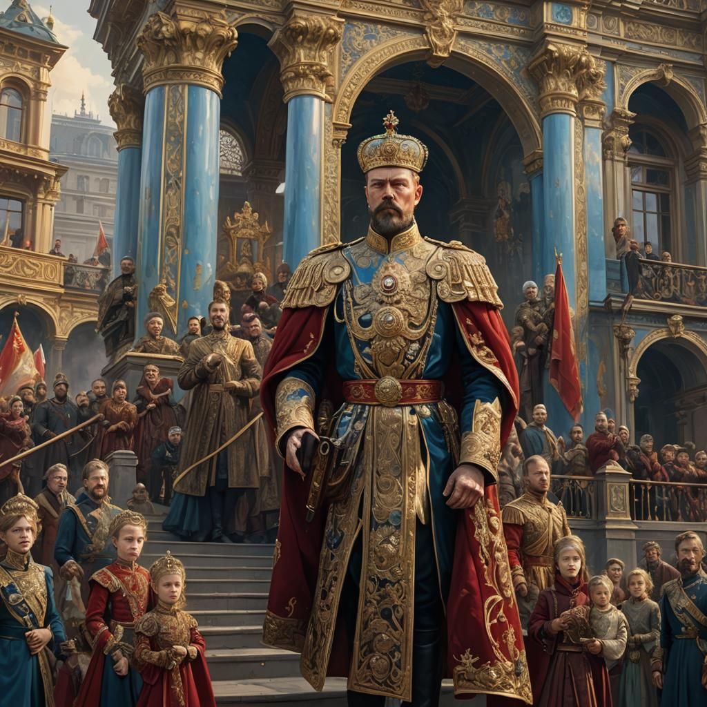 Tsar Nicholas II Family Amidst Protests: Fantasy Art