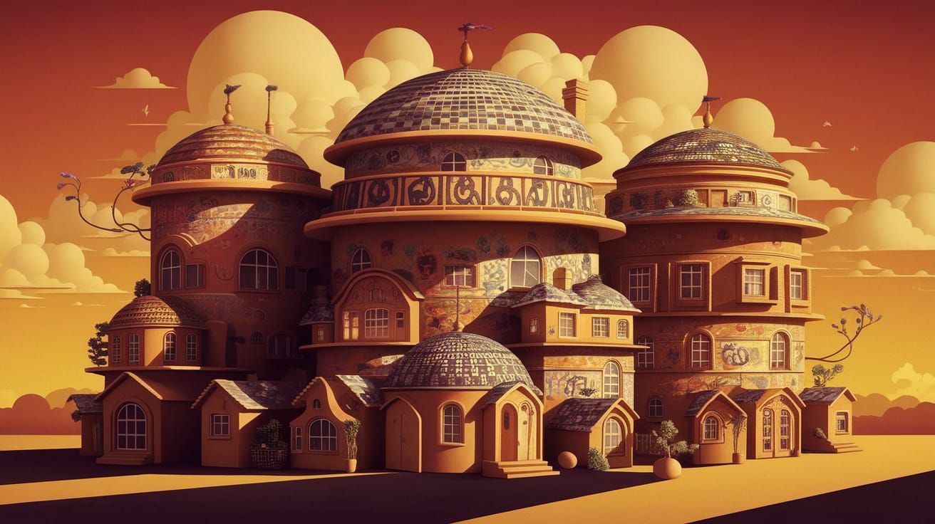 Whimsical Beehive City in Art Deco Style