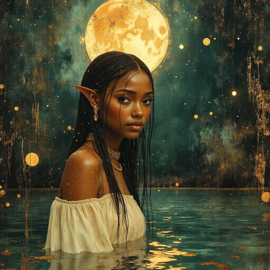 African Elven Goddess in Divine Oil Painting