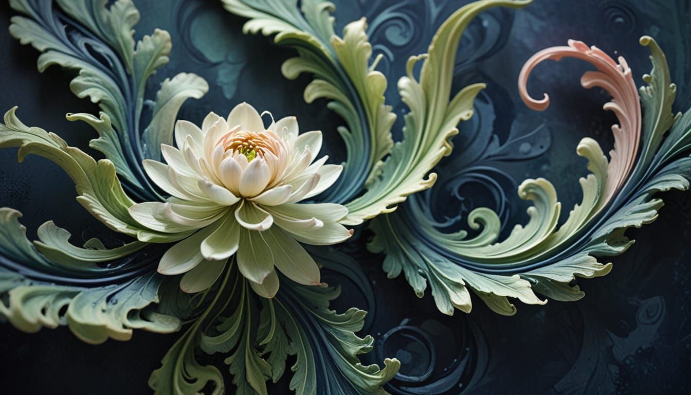 Pastel Botanical Figure with Watercolor Texture in 3D