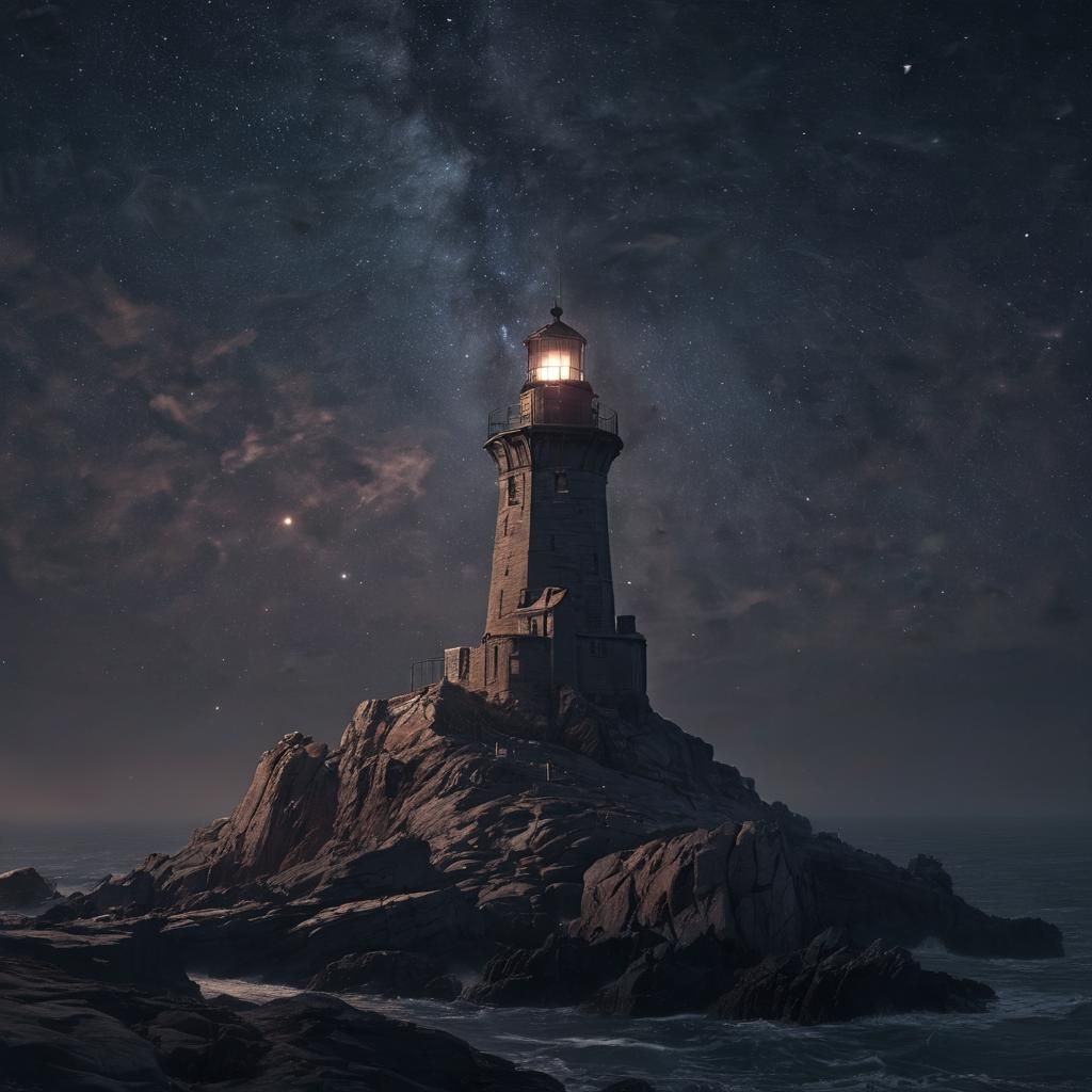 Eerie Lighthouse at Universe's Edge in Gothic Style