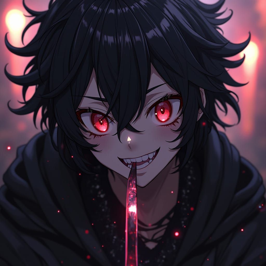 Dark Anime Character with Raven Hair and Knife, in Moody 3D....