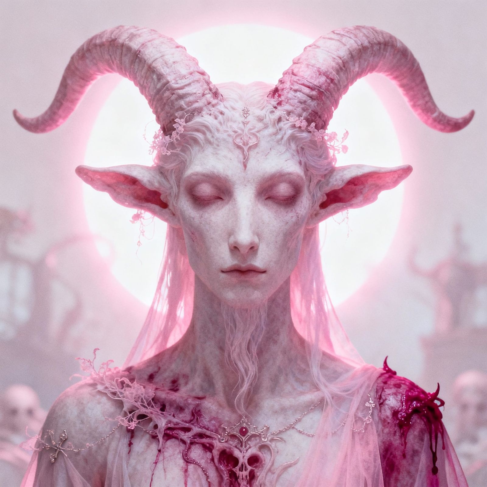 Pale Pink Baphomet Figure in Ethereal Light