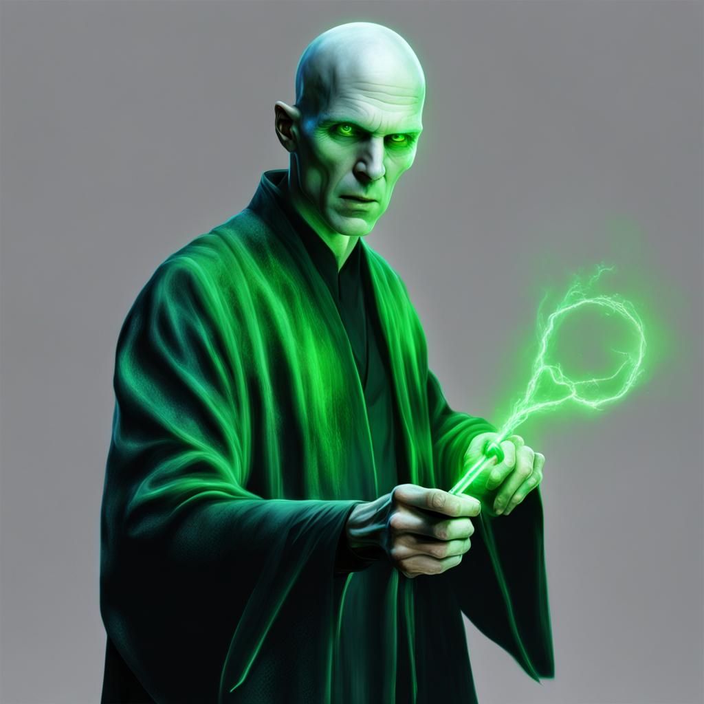Realistic Voldemort Casting Neon Green Magic