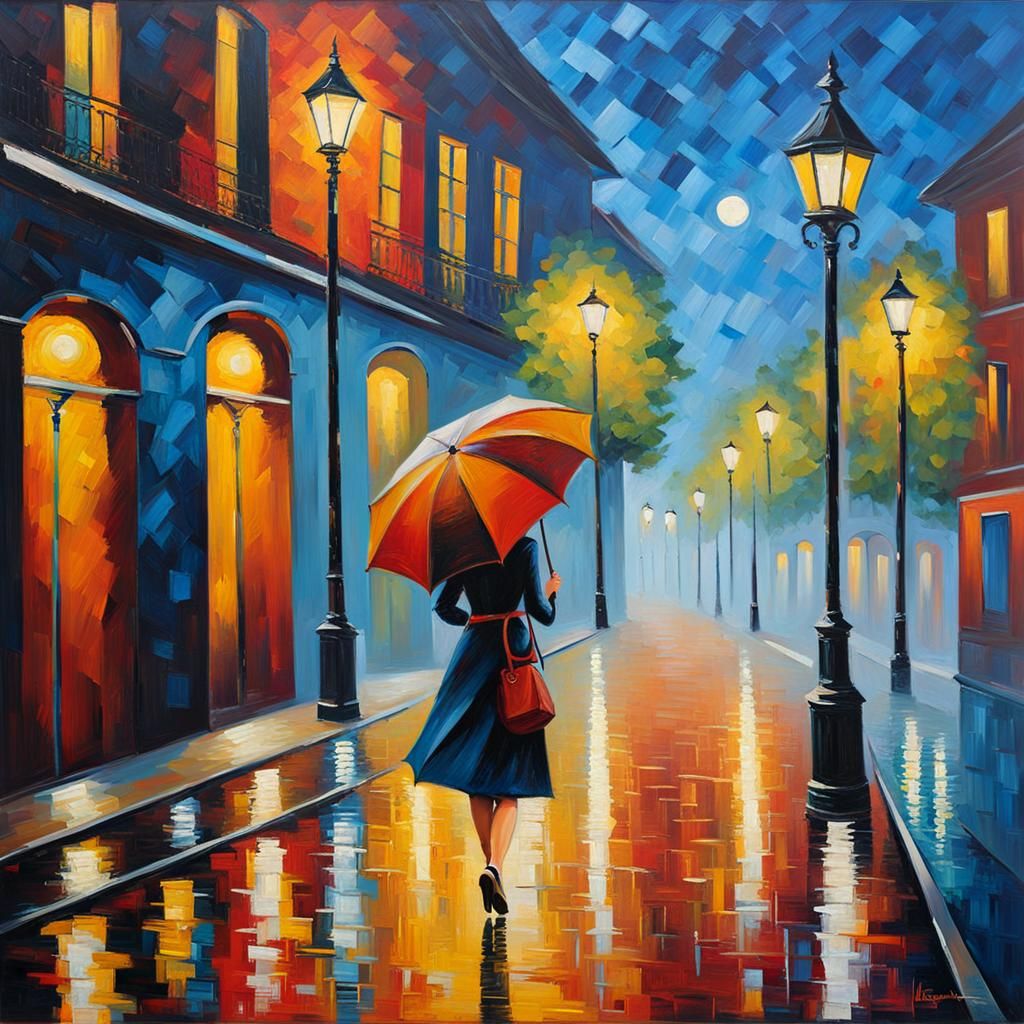 European Street Scene in Expressionist Impasto Style