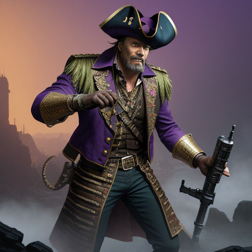 Pirate Dog Wields Laser Revolver in Vibrant Fantasy Setting