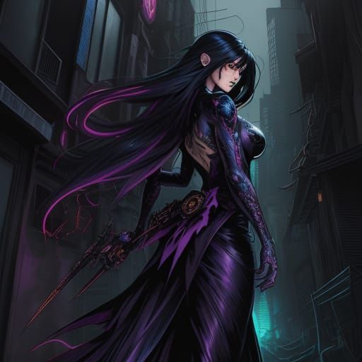 Gothic Anime Girl Gains Powers in Neon City