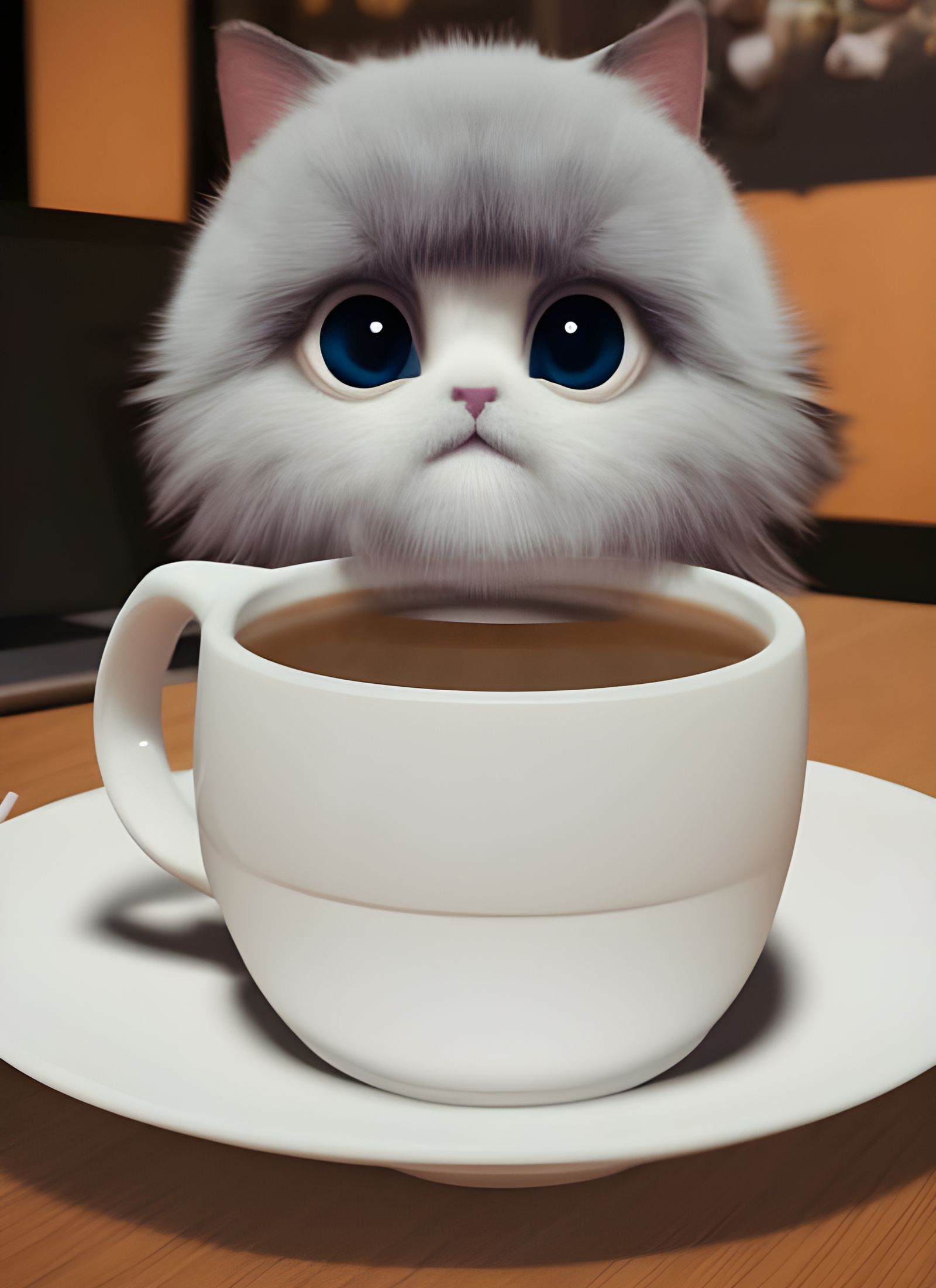 Cute Anime Cat with Big Eyes on Table