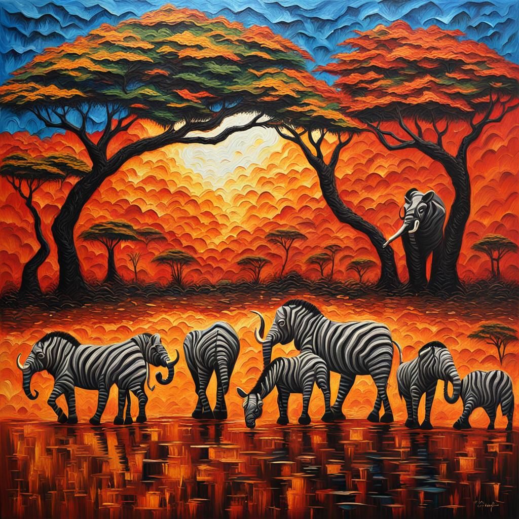 African Safari in Impasto Abstract Art