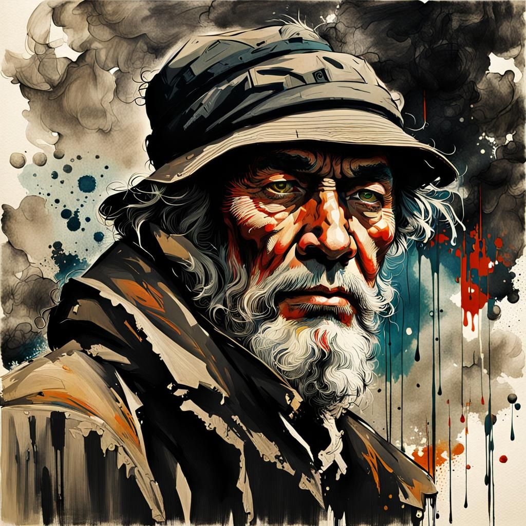 Hobo Portrait in 1940s San Francisco