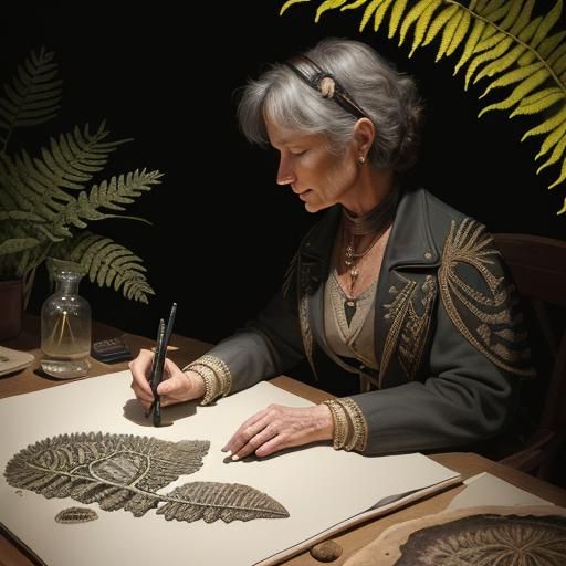 Palaeobotanist's Tasmanian Expedition: Intricate Ink Drawing