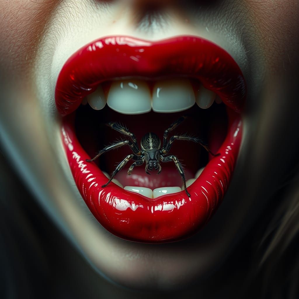Horror Artwork: Spider Crawling from Luscious Lips