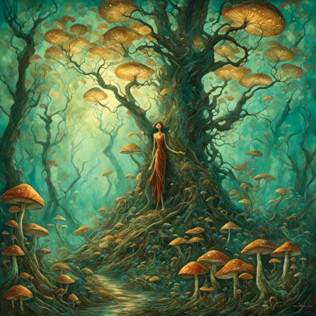 Dreamlike Fantasy Landscape with Glowing Forest