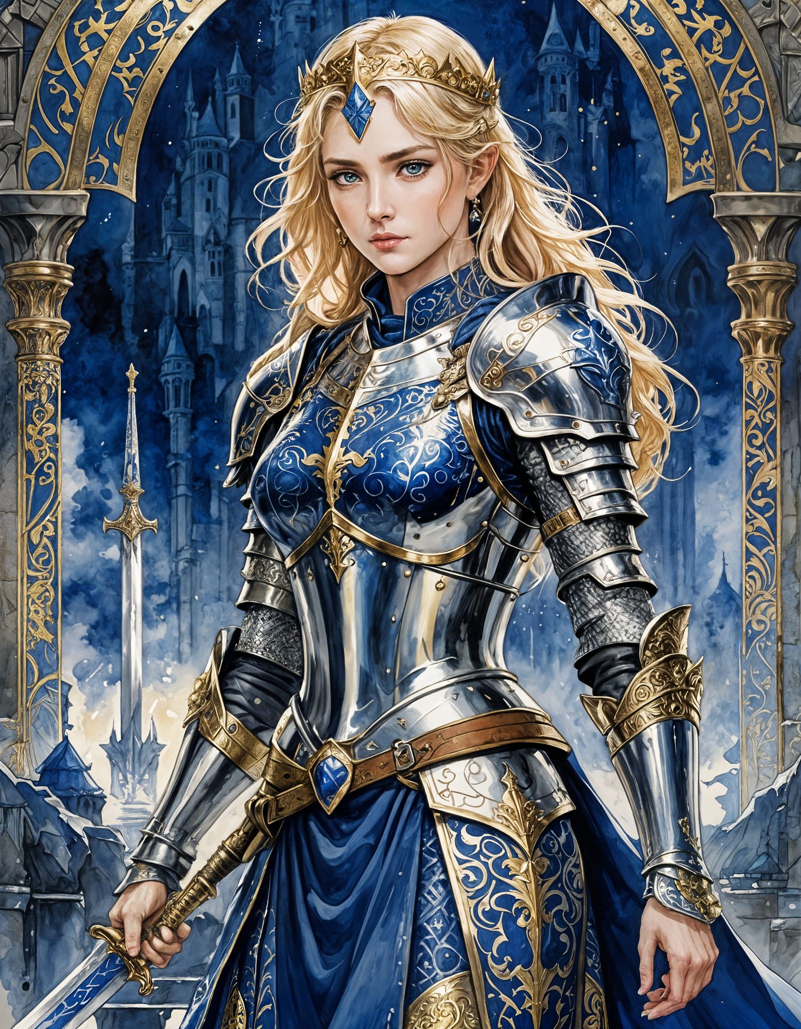 King Arthur as Anime-Style Watercolor Portrait