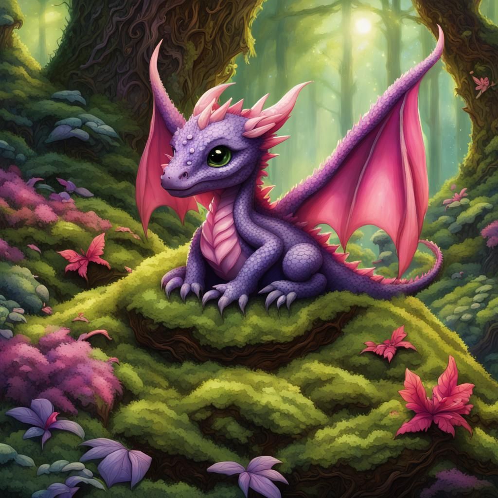 Whimsical Baby Dragon with Forest Friends