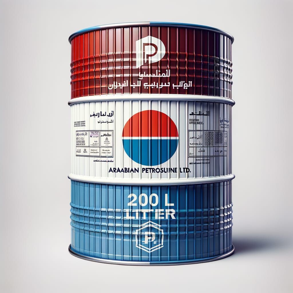 200 Liter Oil Drum in Blue and Red with Arabian Petroleum Lo...