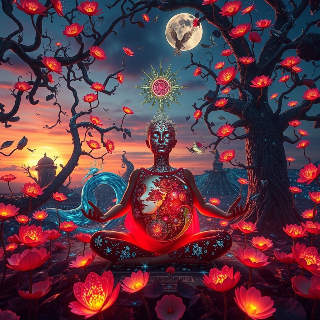 Dreamlike Apples in a Whimsical, Symbolic Labyrinth of Light