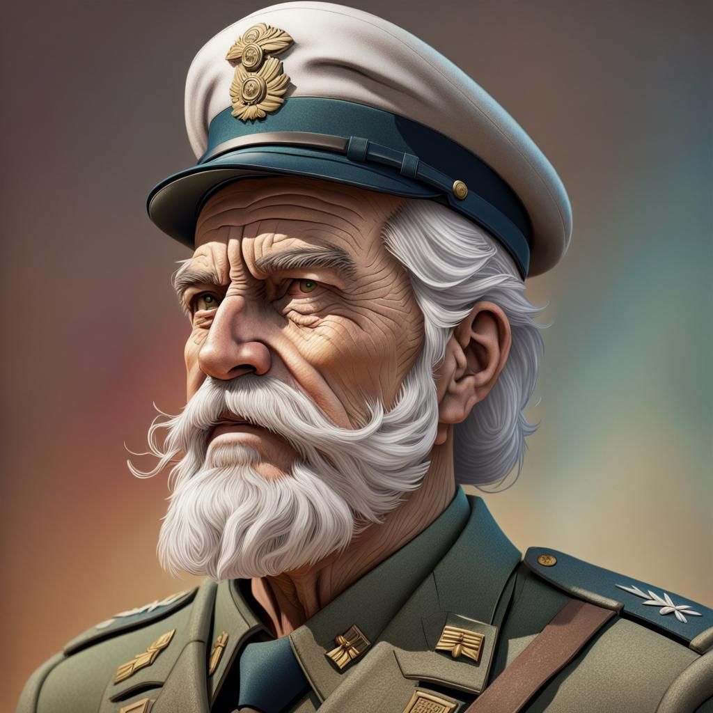 Detailed Portrait of an Old Soldier in Military Uniform