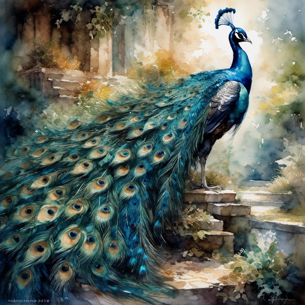 Iridescent Peacock Display in Energetic Style