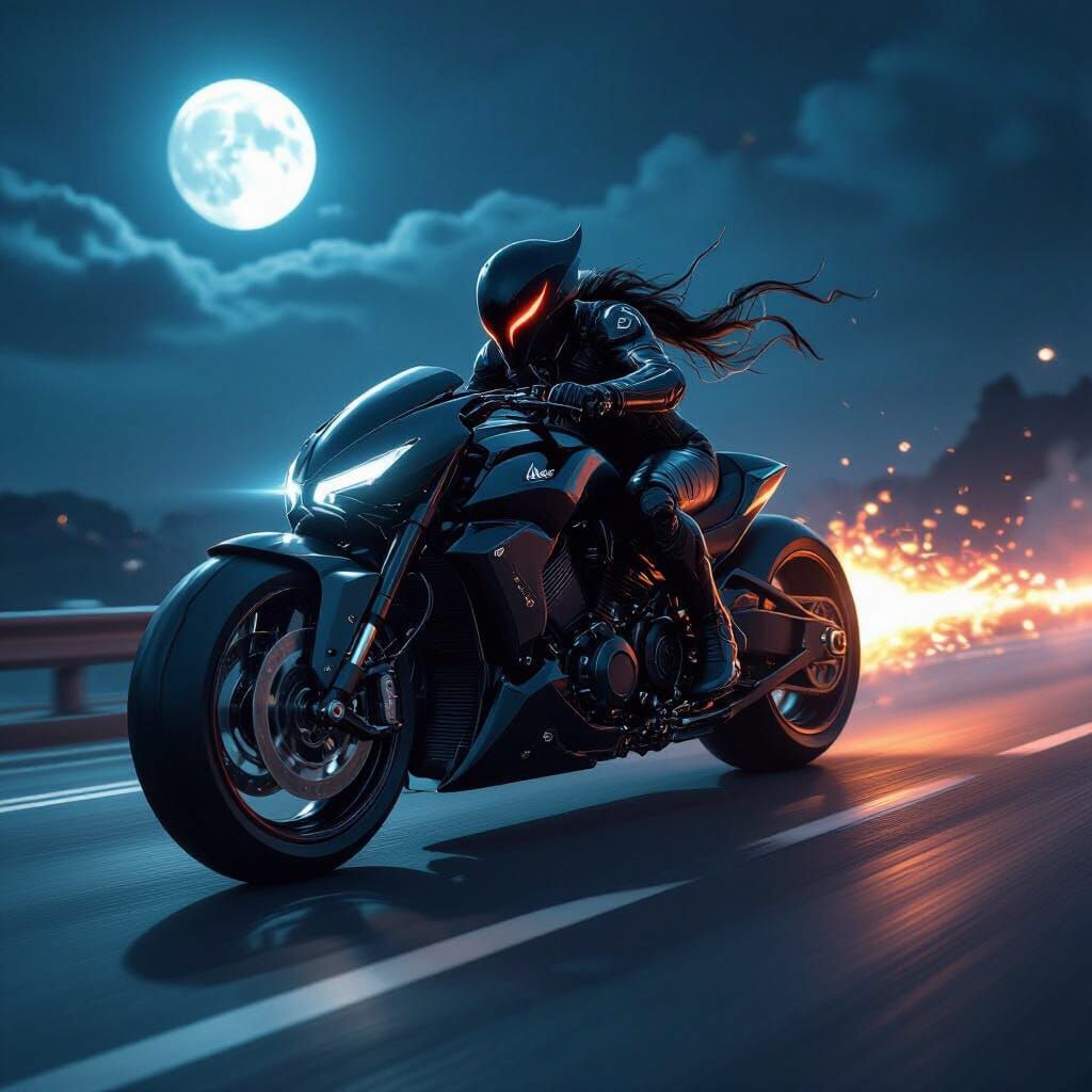 Demon Motorcycle Speeding Down Cyberpunk Highway